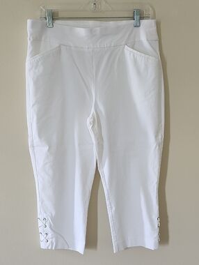 Chico's White Capri Pants with Lace-Up Hem - Chico's Sz 2